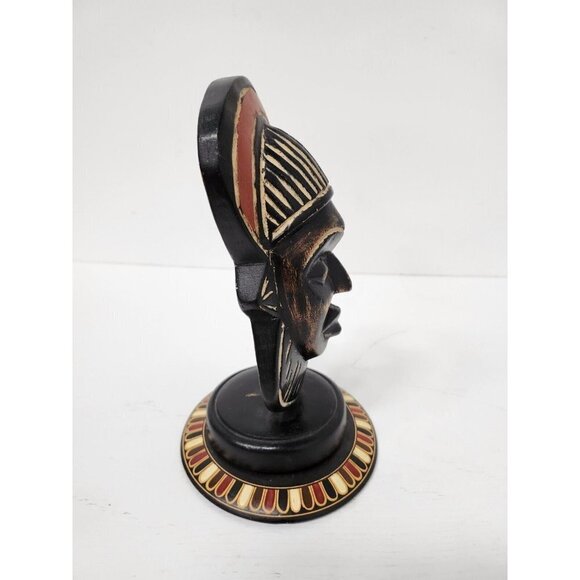 Vintage African Wooden Hand Carved Standing Tribal Mask Sculpture Black Red - Picture 6 of 8